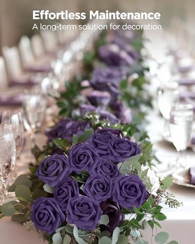 InnoGear Artificial Flowers, 50 Pcs Dusty Purple Foam Fake Roses Bulk with Stems for Decoration DIY Wedding Bouquets Centerpieces Bridal Shower Party Valentines Christmas Tree - Image 5