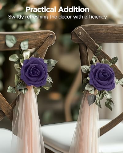 InnoGear Artificial Flowers, 50 Pcs Dusty Purple Foam Fake Roses Bulk with Stems for Decoration DIY Wedding Bouquets Centerpieces Bridal Shower Party Valentines Christmas Tree - Image 3