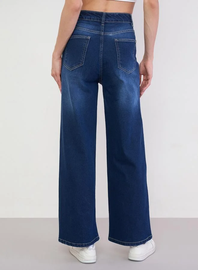 Styli Blue High Rise Wide Leg Jeans for Women | Best Price UAE