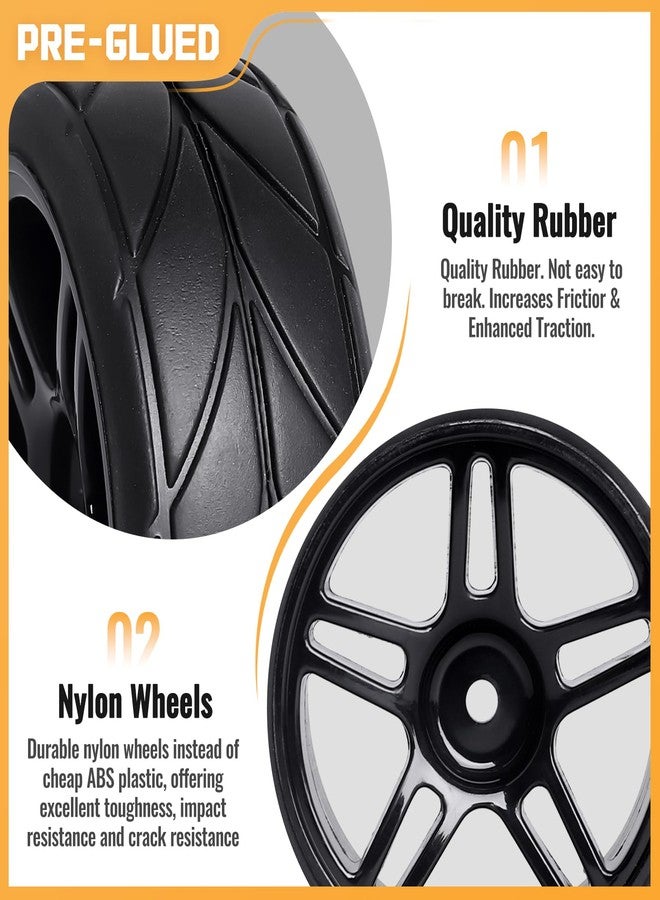 FriHobby Pre-Glued 12mm Hex 1/10 RC Touring Car Wheels & Tires for Traxxas 4-Tec 2.0 Tamiya TT02 TT01 1/14 Wltoys 144001 1/18 Latrax Teton SST Kyosho Fazer MK2 HPI, 4pcs - Image 3