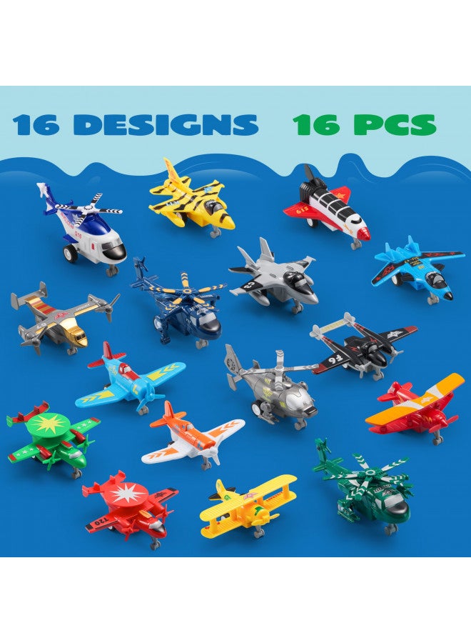 JOYIN JOYIN 16 Pcs Pull Back Airplane Toys, Boys Plane Playset, Aircraft Incl Helicopter Toys, Fighter Jet Toys, Bomber Toys, Biplane Toy, Gifts for Toddler Kids 3+ Years Old, Kids Presents Toys  - Image 3