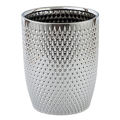 BASDHE Modern Round Silver Small Trash Can Wastebasket, Garbage Container Bin for Bathrooms, Powder Rooms, Kitchens, Home Offices - Durable Ceramics - Round - Image 1