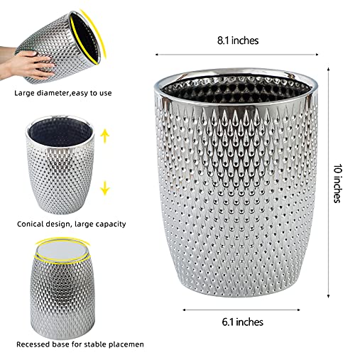 BASDHE Modern Round Silver Small Trash Can Wastebasket, Garbage Container Bin for Bathrooms, Powder Rooms, Kitchens, Home Offices - Durable Ceramics - Round - Image 4