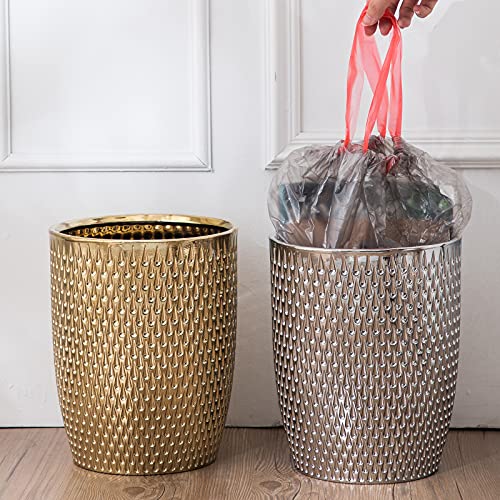 BASDHE Modern Round Silver Small Trash Can Wastebasket, Garbage Container Bin for Bathrooms, Powder Rooms, Kitchens, Home Offices - Durable Ceramics - Round - Image 5