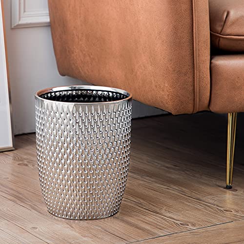 BASDHE Modern Round Silver Small Trash Can Wastebasket, Garbage Container Bin for Bathrooms, Powder Rooms, Kitchens, Home Offices - Durable Ceramics - Round - Image 3