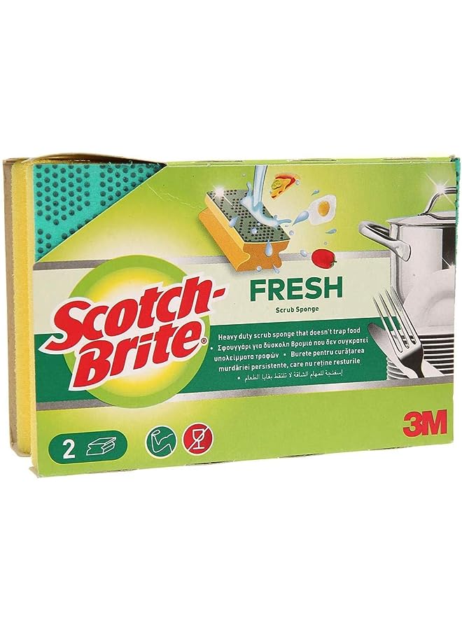 PROMASS Brite Fresh, Heavy Duty Nail Saver Scrub Sponge, Scrub Dot, For Washing Dishes and Kitchen Use, 2 units/pack - Image 1