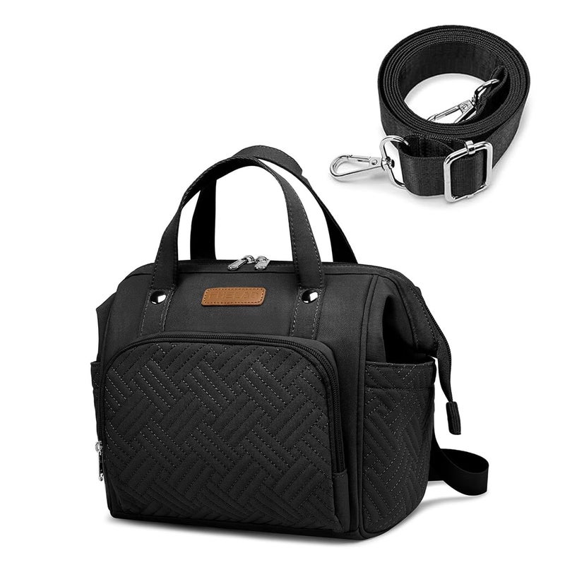 FHELAD Mini Diaper Bag Stroller Organizer with Insulated Cup Holder Detachable Shoulder Strap Convertible Diaper Bag Tote for Short Trip Black