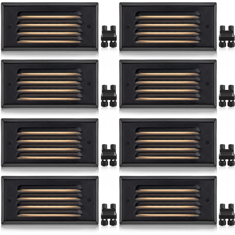 SUNVIE Low Voltage Step Lights 5W LED Step Lights Outdoor 3000k Low Voltage Deck Light with Horizontal Louver Faceplate Deck Stair Light for Stairs Fence Post Fastlock2 Connectors Included, 8 Pack - Image 1