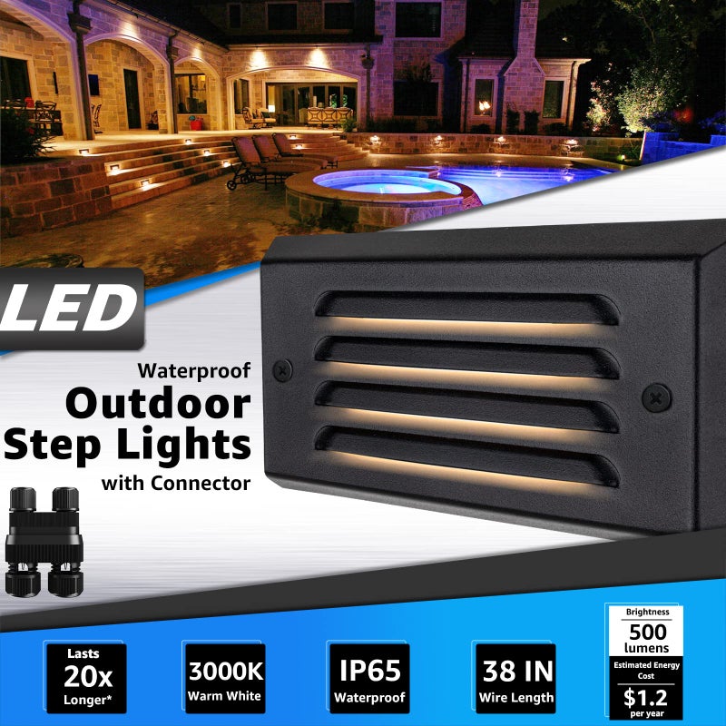 SUNVIE Low Voltage Step Lights 5W LED Step Lights Outdoor 3000k Low Voltage Deck Light with Horizontal Louver Faceplate Deck Stair Light for Stairs Fence Post Fastlock2 Connectors Included, 8 Pack - Image 2