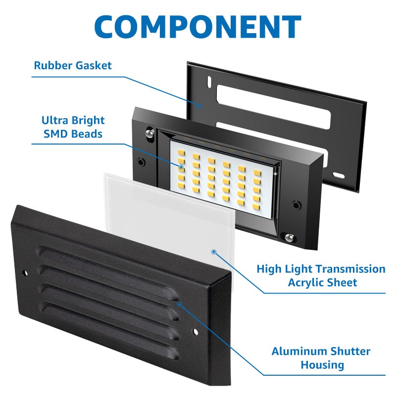 SUNVIE Low Voltage Step Lights 5W LED Step Lights Outdoor 3000k Low Voltage Deck Light with Horizontal Louver Faceplate Deck Stair Light for Stairs Fence Post Fastlock2 Connectors Included, 8 Pack - Image 3