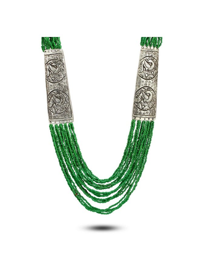 YouBella YouBella Fashion Jewellery Antique German Silver Oxidised Plated Tribal Cotton Thread Jewellery Necklace Earring Set for Women & Girls.(Valentine Gift Special). (GREEN)  - Image 2