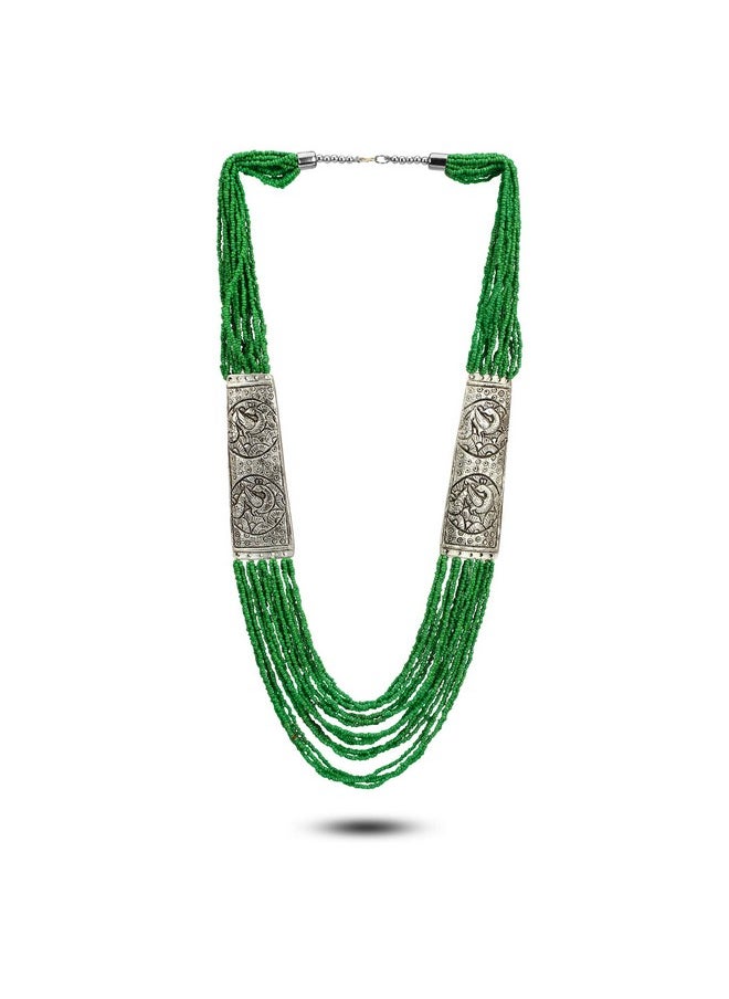 YouBella YouBella Fashion Jewellery Antique German Silver Oxidised Plated Tribal Cotton Thread Jewellery Necklace Earring Set for Women & Girls.(Valentine Gift Special). (GREEN)  - Image 1