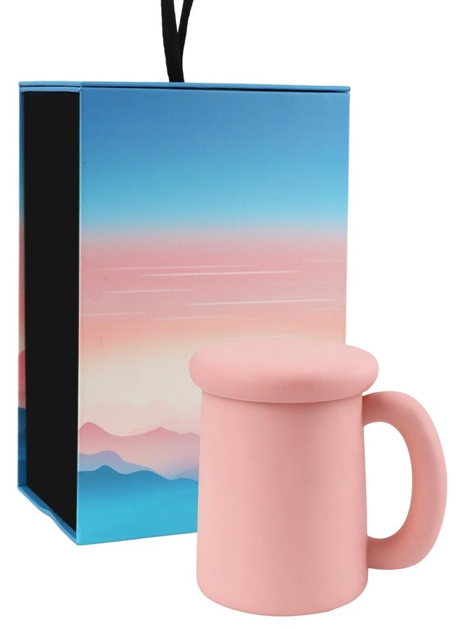 ShanSon 11oz Ceramic Coffee Mug with Lid,Lead-Free & Non-Toxic Tea Cup,1300℃ High-Temp Fired,Microwave Dishwasher Safe,Matte Pink Mug with Gift Box,Mother's Day Home Kitchen Office - Image 1