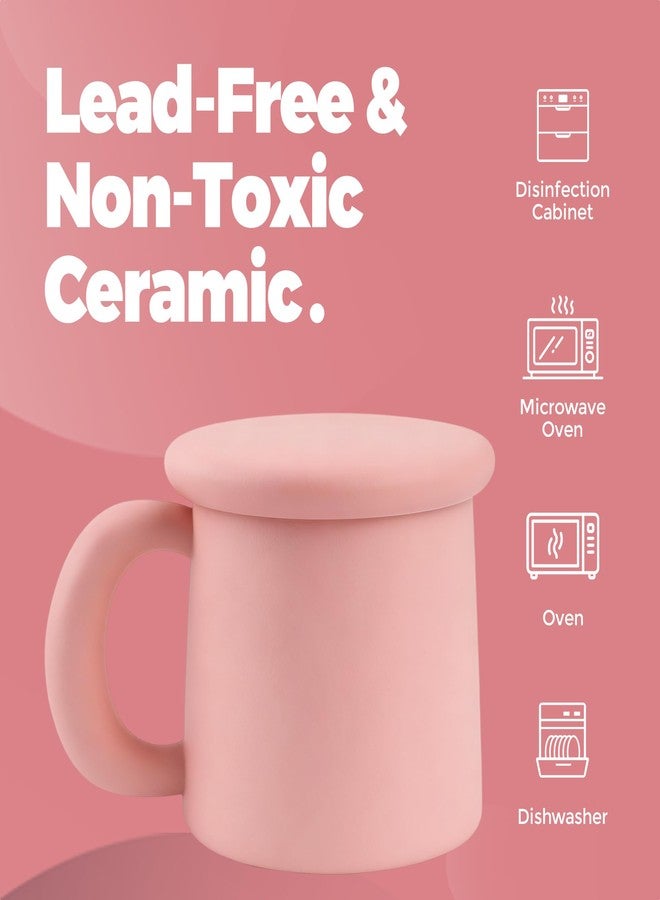 ShanSon 11oz Ceramic Coffee Mug with Lid,Lead-Free & Non-Toxic Tea Cup,1300℃ High-Temp Fired,Microwave Dishwasher Safe,Matte Pink Mug with Gift Box,Mother's Day Home Kitchen Office - Image 3