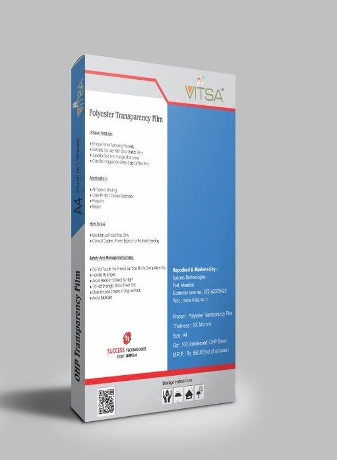 VITSA A4 SIZE OHP POLYESTER TRANSPARENCY SHEET FOR LASER PRINTER AND PLAIN PAPER COPIER, A4(210 X 297mm) (100 SHEET) (PACK OF 1) - Image 2