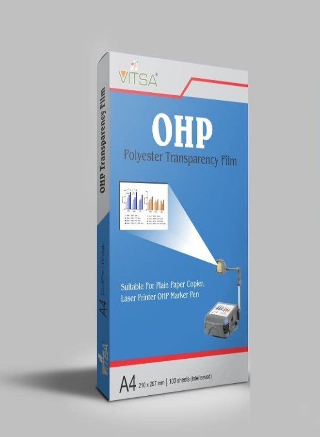 VITSA A4 SIZE OHP POLYESTER TRANSPARENCY SHEET FOR LASER PRINTER AND PLAIN PAPER COPIER, A4(210 X 297mm) (100 SHEET) (PACK OF 1) - Image 1