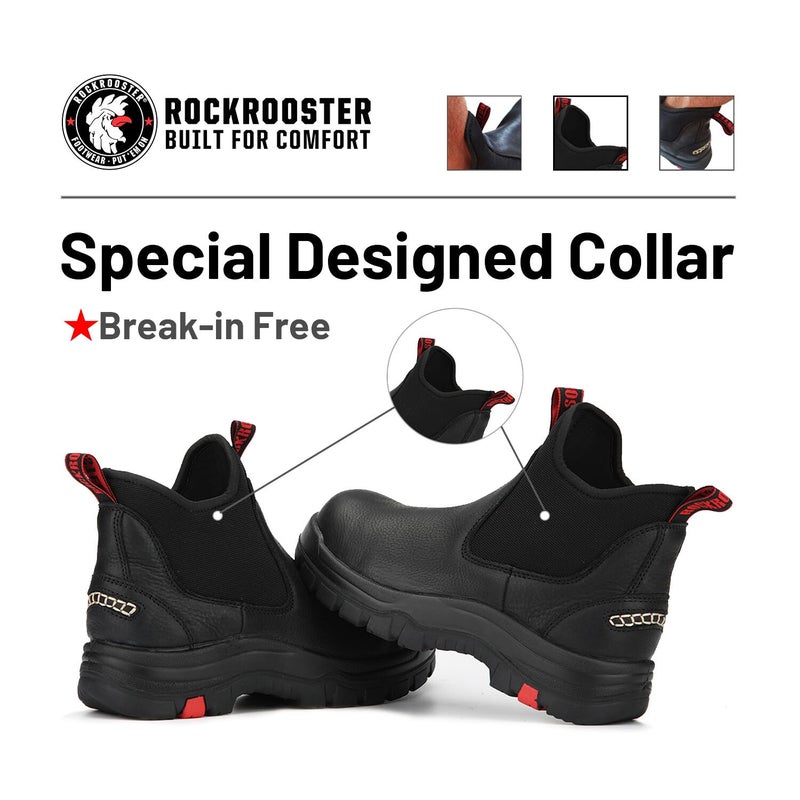 ROCKROOSTER Bakken Men's Black 6 inch Chelsea Boots, EH Rated Waterproof Slip-on Work Boots AK303-Soft Toe-08 - Image 3