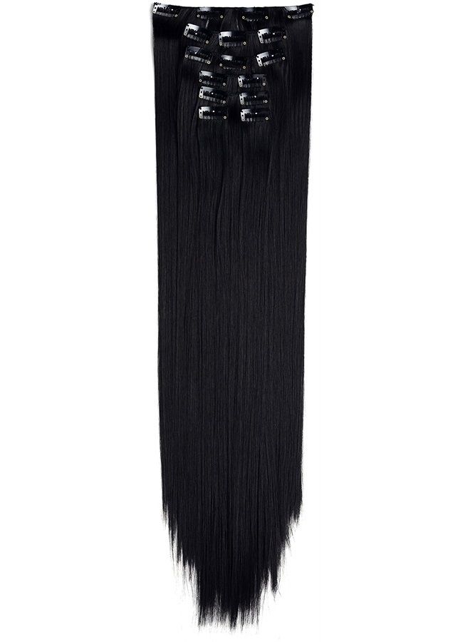 OneDor 24" Straight Synthetic Clip in Hair Extensions. 7 individual pieces for multiple styles.140g (1B-off Black) - Image 4