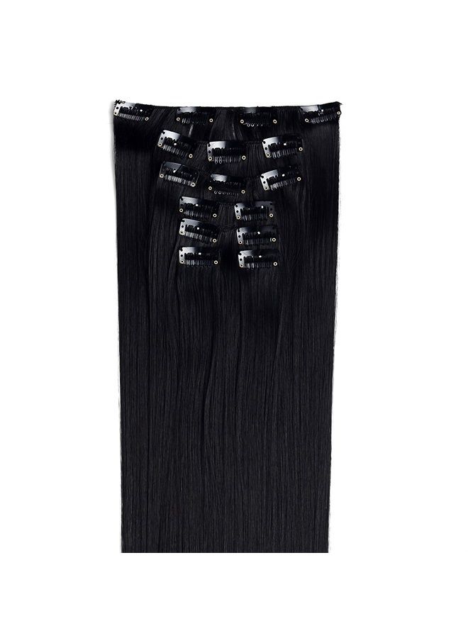 OneDor 24" Straight Synthetic Clip in Hair Extensions. 7 individual pieces for multiple styles.140g (1B-off Black) - Image 2