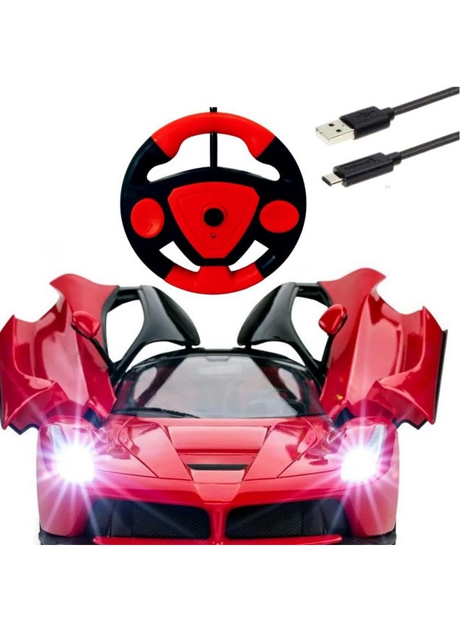 FAMOUS QUALITY Big Size Remote Controlled Sports Racer Car Toy For Kids With Openable Doors And LED Lights And Sound High Speed RC Car For Boys, Red