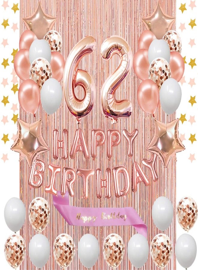 Fancypartyshop 62nd Birthday Decorations - Rose Gold Happy Birthday Banner & Sash with Number 62 Balloons Latex Confetti Balloons for Girl & Women at 62 - Image 1