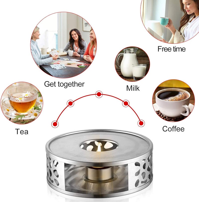 FOXNSK Teapot Warmer with Hollow Frame Design Candle Holder Stainless Steel Coffee Warmer Base for Glass Teapot and Other Heatproof Dish Warming Use - Image 3