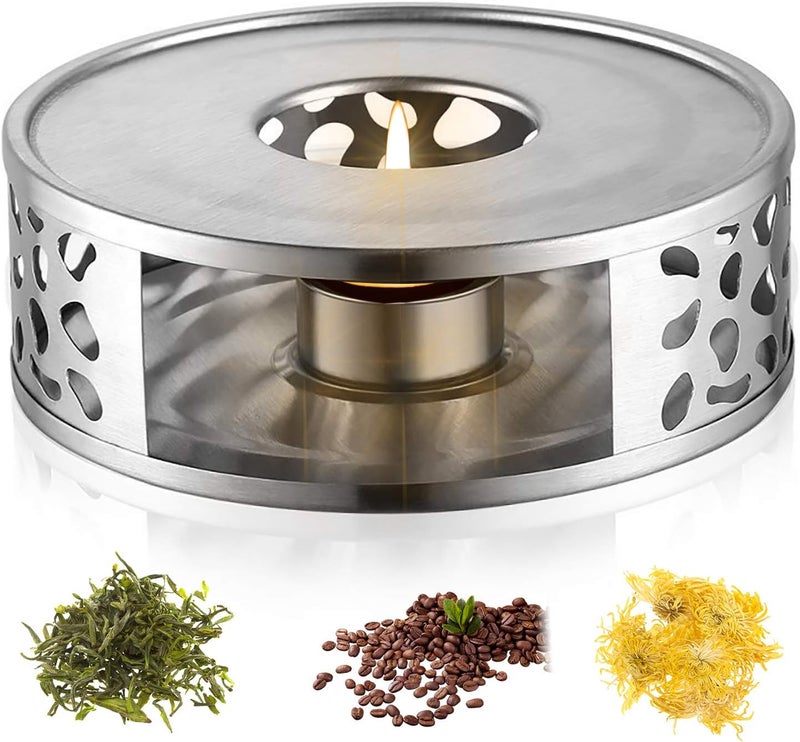 FOXNSK Teapot Warmer with Hollow Frame Design Candle Holder Stainless Steel Coffee Warmer Base for Glass Teapot and Other Heatproof Dish Warming Use - Image 1