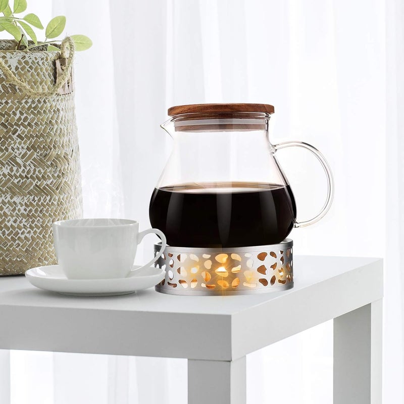 FOXNSK Teapot Warmer with Hollow Frame Design Candle Holder Stainless Steel Coffee Warmer Base for Glass Teapot and Other Heatproof Dish Warming Use - Image 2