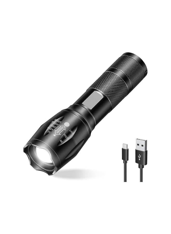 PROMASS Flashlight, Ultra-Bright LED Flashlights Rechargeable 3 Modes Zoomable with 10000 Lumens for Camping Hiking Outdoor Waterproof Handheld Torch LED Tactical Rechargable Type-C Torchlight  - Image 2