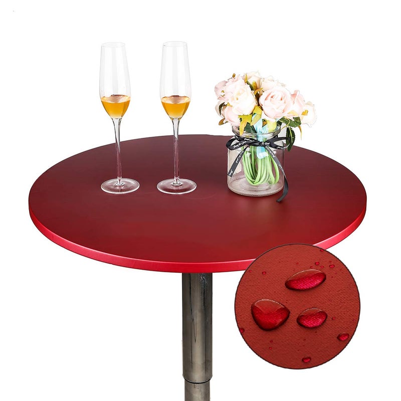 JISEN JISEN Cocktail Waterproof Round Table Topper Cap Polyester Fitted Stretchable Tablecloth Cover 24 Inch DWineRed
