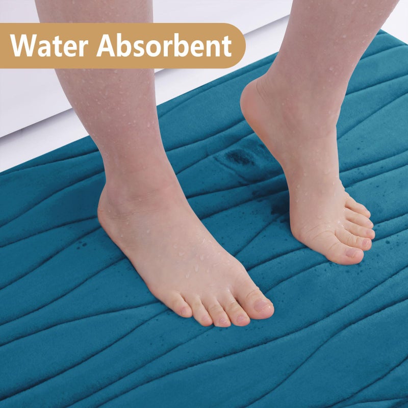 بجند بوجاندا Memory Foam Budruct Mat 47x20 Extra Soft and Extorbbent Bath Hats Non-Slip and Machine Respare Bath Rugs for Bathroom Floor Tub and Down Peacock Blue - Image 3