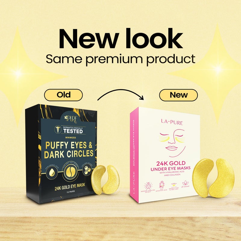 LA PURE 24k Gold Under Eye Mask for Dark Circles and Puffiness, Revitalizing & Non-Irritating Anti Aging Eye Patches with Hyaluronic Acid & Collagen - Dermatologically Tested - 15 Pairs Eye Gel Pads - Image 2