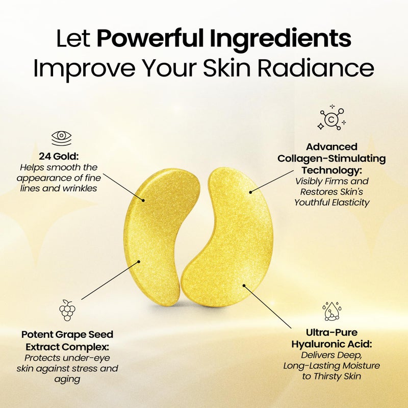 LA PURE 24k Gold Under Eye Mask for Dark Circles and Puffiness, Revitalizing & Non-Irritating Anti Aging Eye Patches with Hyaluronic Acid & Collagen - Dermatologically Tested - 15 Pairs Eye Gel Pads - Image 4