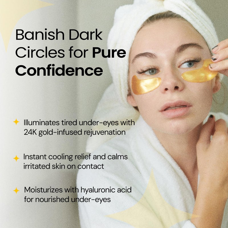 LA PURE 24k Gold Under Eye Mask for Dark Circles and Puffiness, Revitalizing & Non-Irritating Anti Aging Eye Patches with Hyaluronic Acid & Collagen - Dermatologically Tested - 15 Pairs Eye Gel Pads - Image 3