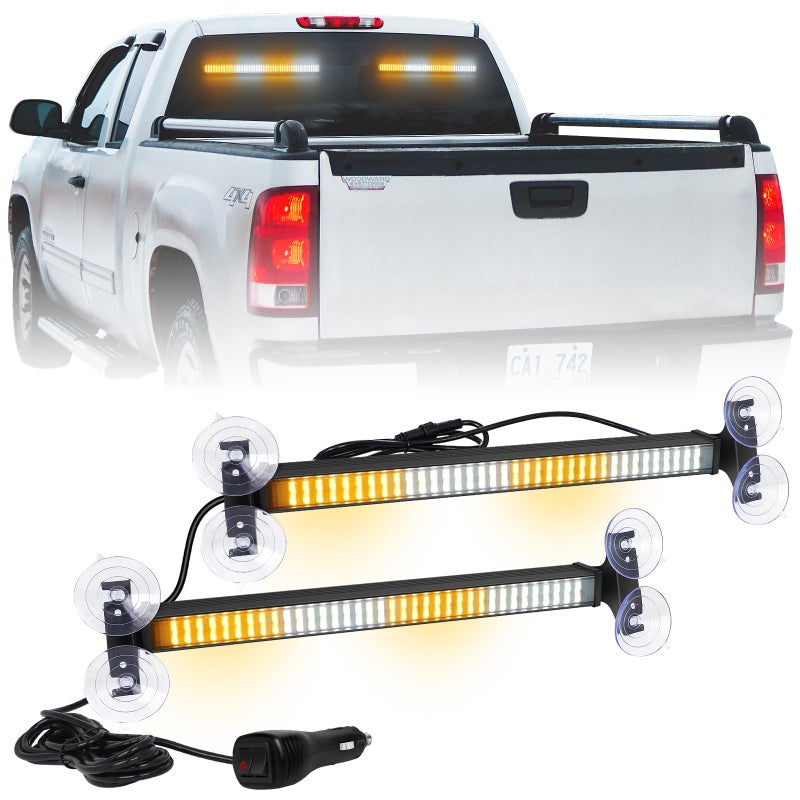 XRIDONSEN 2 in 1 Traffic Advisor Light Bar 2X 17.7 inch 144 LED Amber White Warning Hazard Safety Interior Front Rear Windshield Dash Emergency Strobe Lights for Plow Trucks Construction Vehicles - Image 1