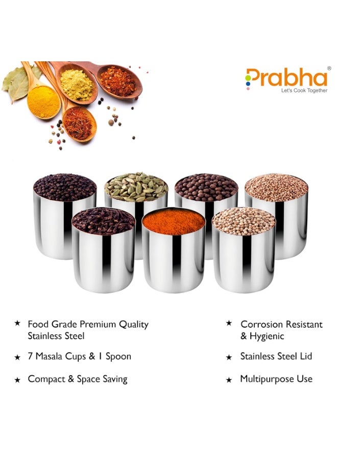 Prabha Stainless Steel Imperial Spice Box, Plain, Stylish Knob with Steel Lid, 7 Spice Container, Elegante Look, Mirror Finish, Best for Home & Kitchen, 1 Year Manufacturer Warranty - Image 3