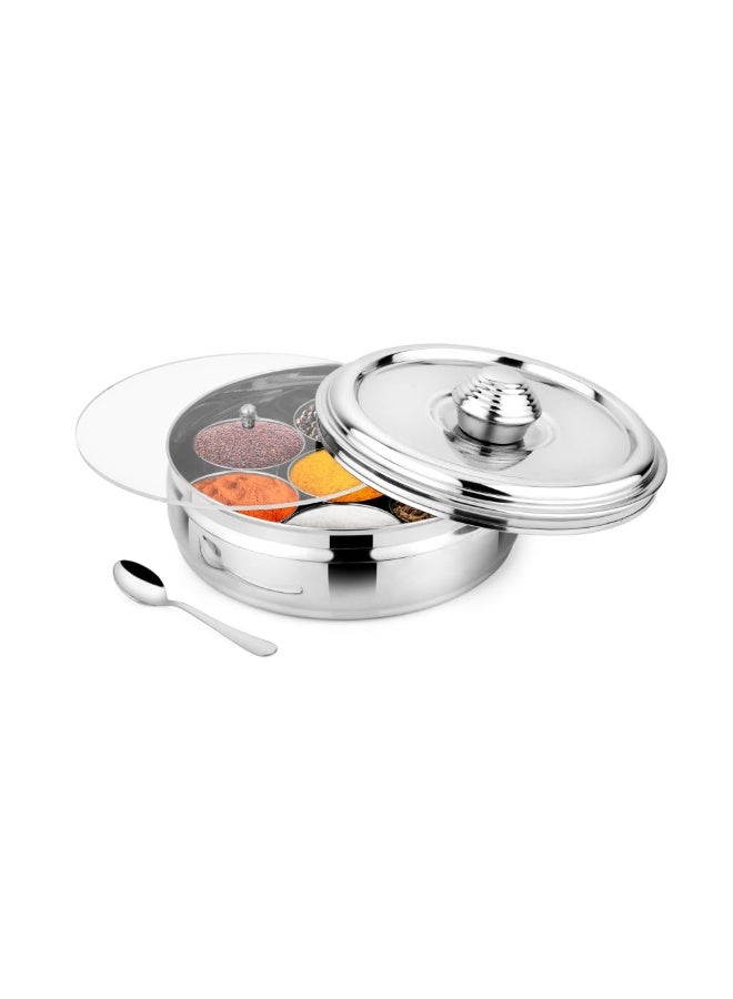 Prabha Stainless Steel Imperial Spice Box, Plain, Stylish Knob with Steel Lid, 7 Spice Container, Elegante Look, Mirror Finish, Best for Home & Kitchen, 1 Year Manufacturer Warranty - Image 1