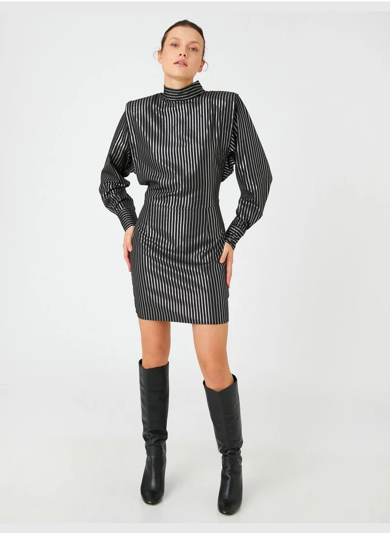 KOTON Shoulder Pad High Neck Long Sleeve Mini Dress