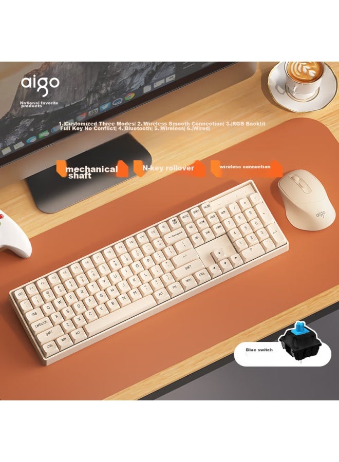 Aigo Ck104 Wireless 2.4g Gaming And Office Mechanical Keyboard And Mouse Combo, Plug And Play, Multi-key Anti-ghosting, Genuine Mechanical Switches, Soy Milk Box, Blue Switch - Image 1