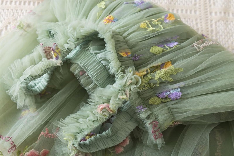 NNJXD Baby Girl Tulle Dress Casual Strap Sleeveless Flower Embroidery Toddler Dresses 2107 Green Size(120) 4-5 Years - Image 5
