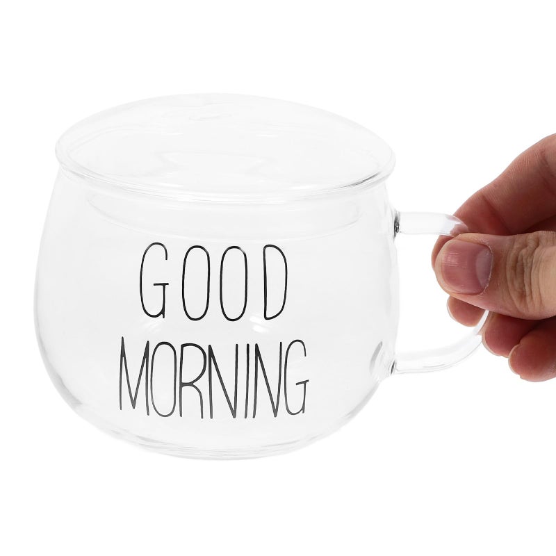 Heat Resistant Glass Milk Cup With Lid And Handle For Coffee Cereal Home Use - Image 4