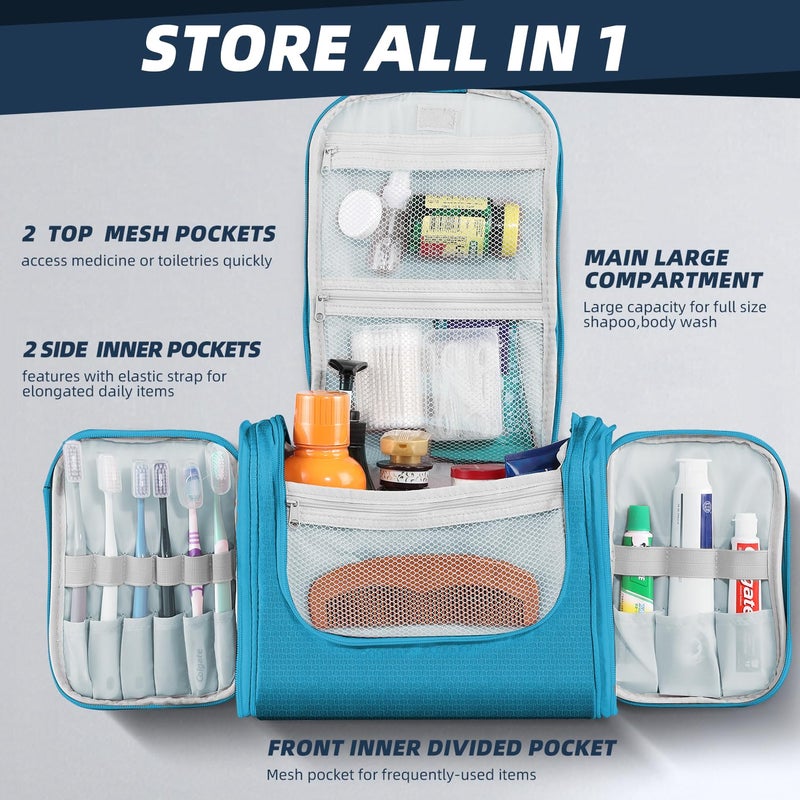 Buruis Large Capacity Toiletry Bag For Women And Men  Hanging Toiletry Organizer Cosmetics Makeup Bag  Water-Resistant Dopp Kit Shaving Bag For Full Sized Toiletries  Travel Essentials (Light Blue) - Image 2