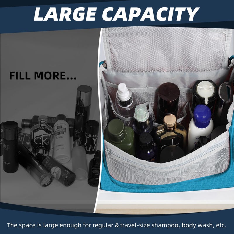 Buruis Large Capacity Toiletry Bag For Women And Men  Hanging Toiletry Organizer Cosmetics Makeup Bag  Water-Resistant Dopp Kit Shaving Bag For Full Sized Toiletries  Travel Essentials (Light Blue) - Image 3