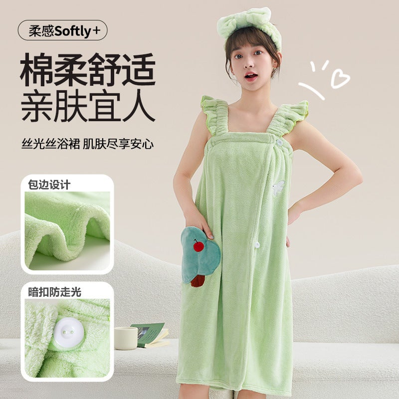 New Style Thickened Bath Towel Girls Can Wear Wrap Cotton Absorbent Quick-Drying Household Nightgown Bathing Bathrobe Bath Skirt - Image 2