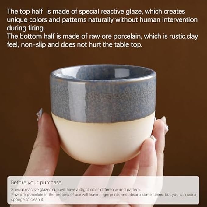 rayihni Ceramic Espresso Cup Set Of 4 150Ml Tea Cups Matcha  Espresso Mugs Small Chinese Teacups No Handles Asian Tea Cup Set - Image 4