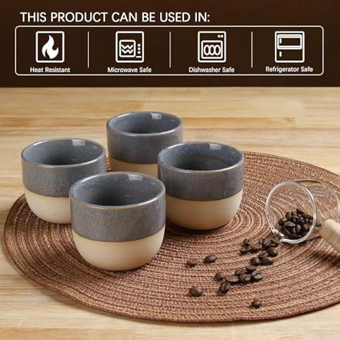 rayihni Ceramic Espresso Cup Set Of 4 150Ml Tea Cups Matcha  Espresso Mugs Small Chinese Teacups No Handles Asian Tea Cup Set - Image 3
