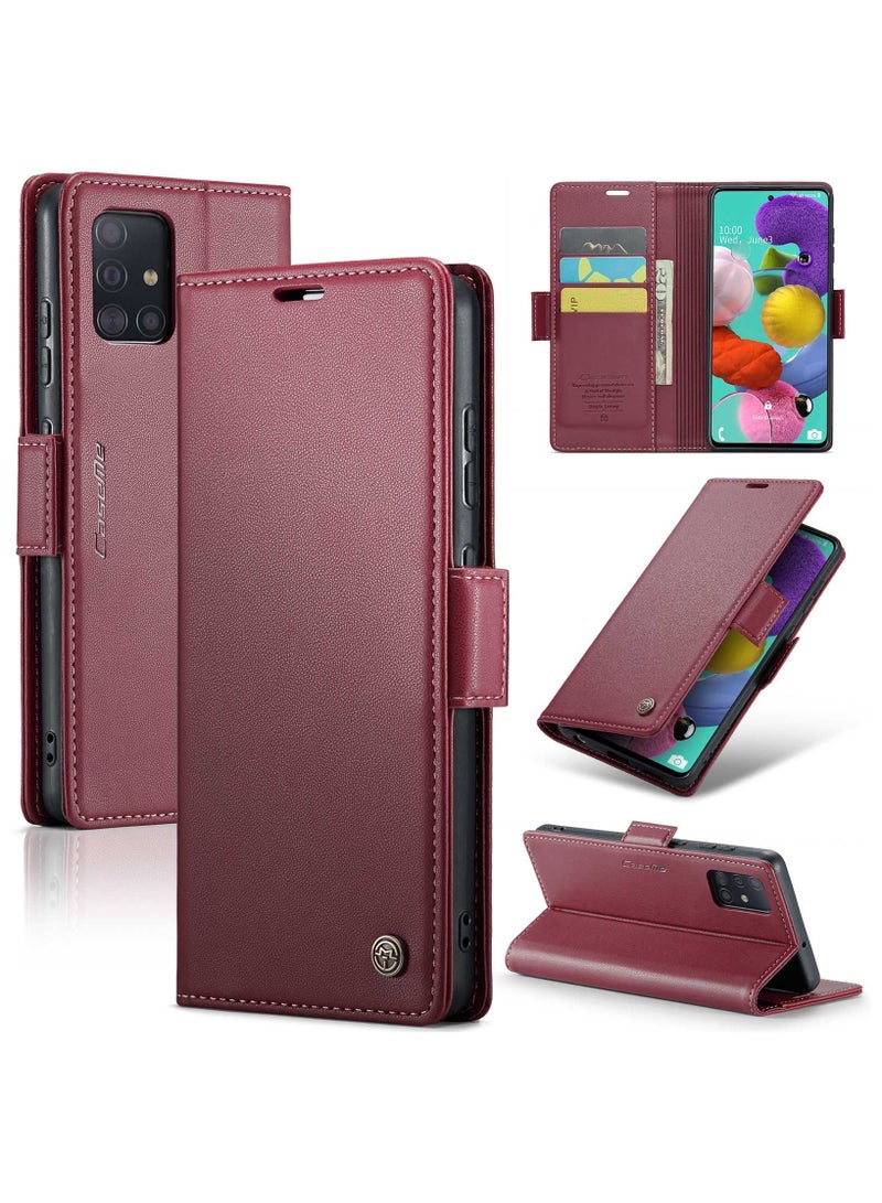 CaseMe Flip Wallet Case For Samsung Galaxy A51 4G/M40S RFID Blocking PU Leather Wallet Flip Folio Case with Card Holder Kickstand Shockproof Phone Cover - Red - Image 1