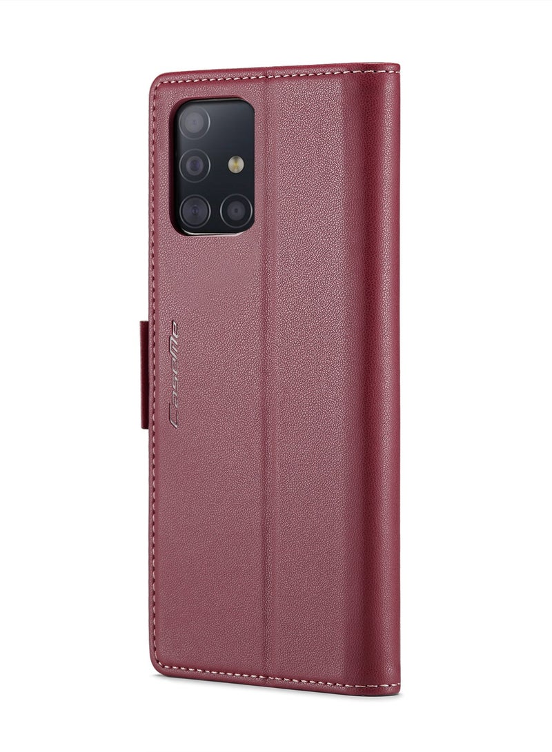 CaseMe Flip Wallet Case For Samsung Galaxy A51 4G/M40S RFID Blocking PU Leather Wallet Flip Folio Case with Card Holder Kickstand Shockproof Phone Cover - Red - Image 3