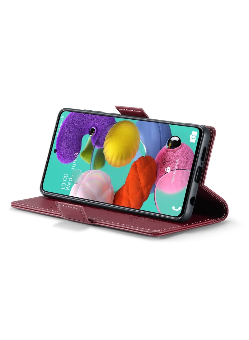 CaseMe Flip Wallet Case For Samsung Galaxy A51 4G/M40S RFID Blocking PU Leather Wallet Flip Folio Case with Card Holder Kickstand Shockproof Phone Cover - Red - Image 5