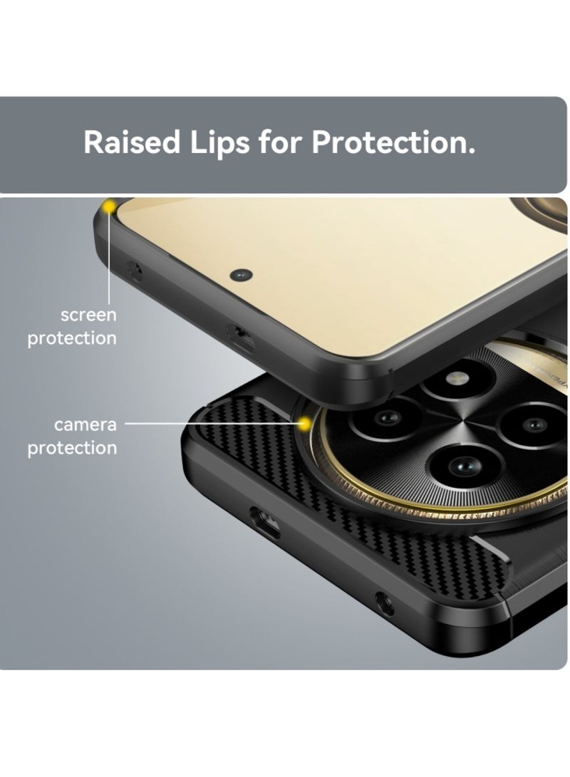 Realme 13 Pro Rugged Shield Cover – Black. Brushed carbon fiber texture, shockproof TPU, anti-slip, slim, and lightweight for durable protection.  - Image 4